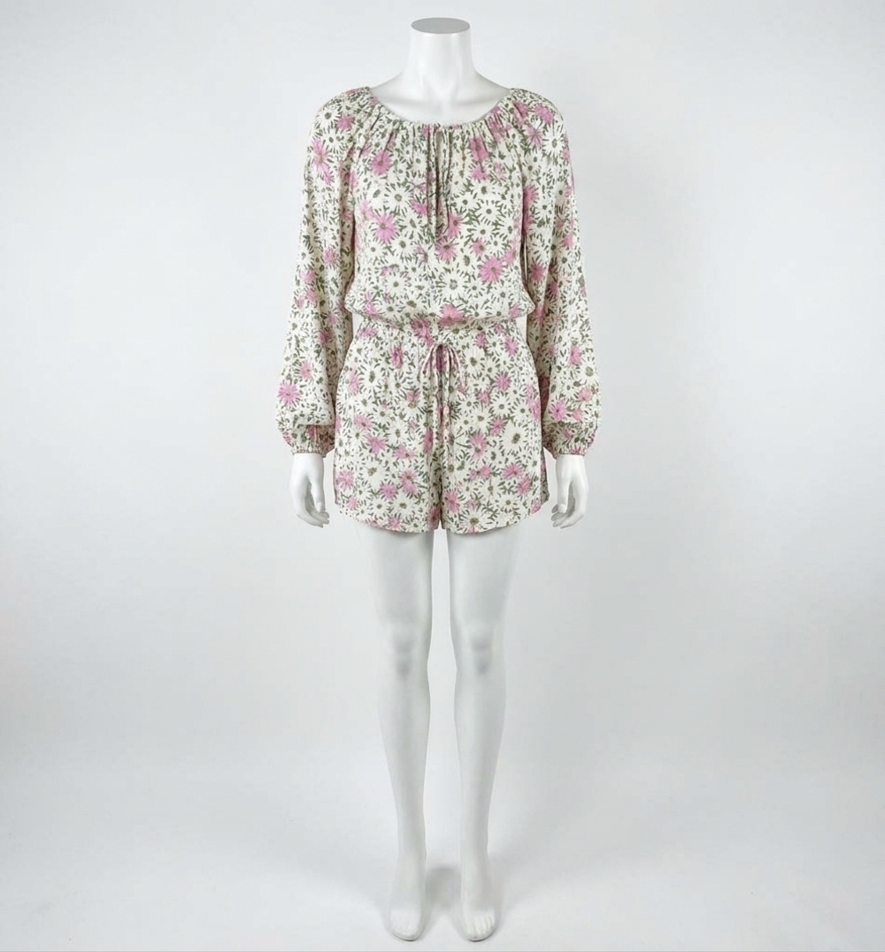 NEW CHASER daisy floral romper in white/pink